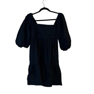 Abercrombie A&F Emerson Poplin Dress Puff Sleeve Textured Bodice Black Short